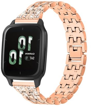 Edelstahl Diamanten Armbänder für Garmin Venu Sq 2/ Venu Sq 2 Music Armband, Damen Metall Strass Bänder mit Verstellbare Glitzer Ersatzarmband mit Garmin Venu Sq 2/ Venu Sq 2 Music Uhrenarmband (5)