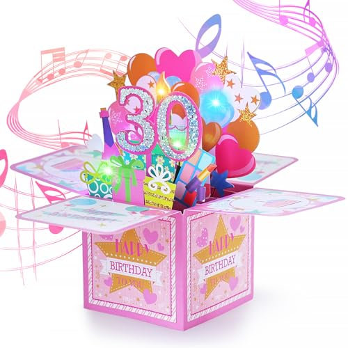 Joyoldelf Geburtstagskarte für Damen, 30 Jahre, Musikkarte, 3D, Pop-Up, Geschenk zum Geburtstag für Mädchen, ideal für Mutter, Freundin, Mutter, Schwester, Freundin, Begleiter, Familienfeier