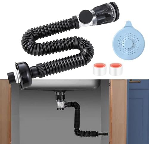 Kit de tuyau de vidange pour lavabo, siphon anti-odeurs avec tuyau d'évacuation flexible rétractable, bouchon pop-up, bonde de lavabo de salle de bain