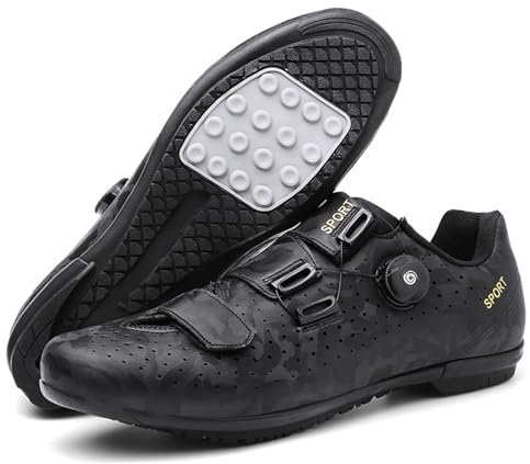Vélo de Route Schuhe für Herren und Damen, Atmungsaktiv, rutschfeste Sohlen, Ideal für Straßenradfahren und Indoor-Training,Black Camouflage,43 EU