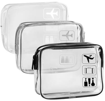 Lot de 3 trousses de toilette transparentes pour voyage, trousse de toilette de voyage, trousse de maquillage portable et étanche pour homme et femme, approuvée par la TSA pour accessoires de voyage,