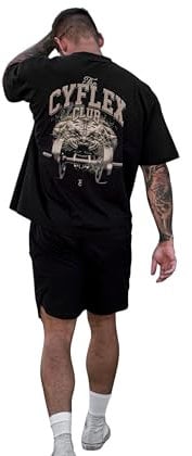 Cyflex Oversized T Shirt Gym Pump Cover Heavyweight 100% Combed Cotton Premium Training Top Bodybuilding (UK, Alpha, XL, Regular, Regular, Black)