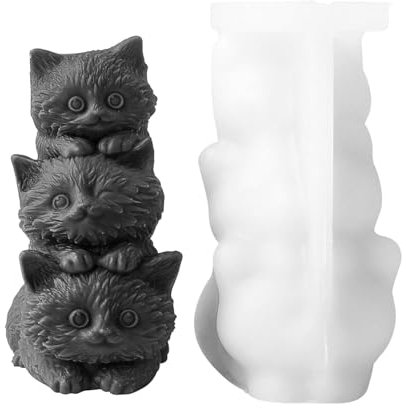 Stampo per candele a forma di gatto, in silicone, impilabili con tre gatti, riutilizzabile, per principianti in resina epossidica per divertirsi con fondente, caramelle
