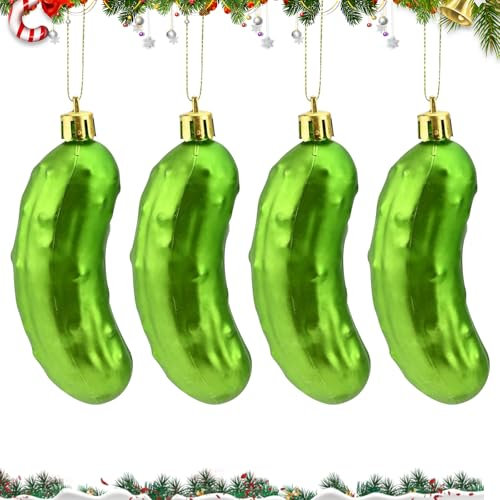 4pcs Weihnachtsgurke, Christbaumschmuck Gurke, 113mm Weihnachtsbaumanhänger, 2024 Lustiger Weihnachtsbaumschmuck Plastikgurke (Matt Grün).