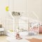 Arhatreya Hausbett 140x200 cm, Kinderbett mit Zaun, Metallbett mit Dach, Bodenbett mit Gitter, für Kinder Mädchen, Jungen Jugendliche, Weiß(Ohne Matratze)