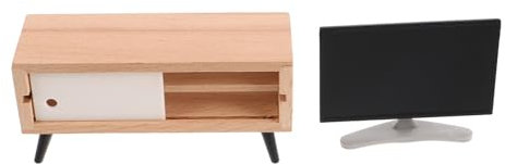 ifundom Mini Televisor y Mueble TV Miniatura para Casa De Muñecas Juguete Funcional Pantalla LCD Clara Accesorio Decorativo para Sala De Estar Diversión y Juego Pequeña Escala