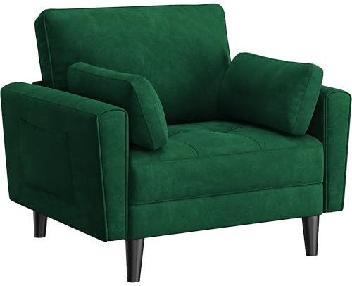 costoffs Tub Chair, Accent Armchair with 2 Throw Pillows and Side Storage, Oversized Tub Chair for Living Room, Bedroom and Reading Nook, Velvet Fabric Green