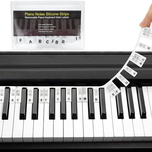 VEKXAR Removable Piano Stickers, Black & White Keyboard Stickers Note Labels for 88 Key Full Size Silicone Reusable No Need Notes Label for Beginners and Kids Comes with Box