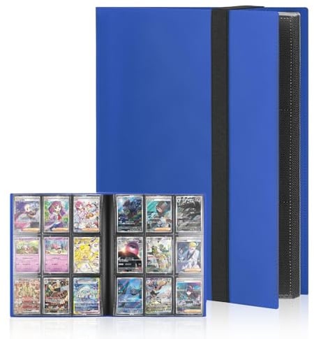 Sammelalbum für Sammelkarten – 360 Karten Kapazität, 9 Fächer mit Gummiband, Schwarz mit Binder, Praktisches Geschenk für Kinder (blau)