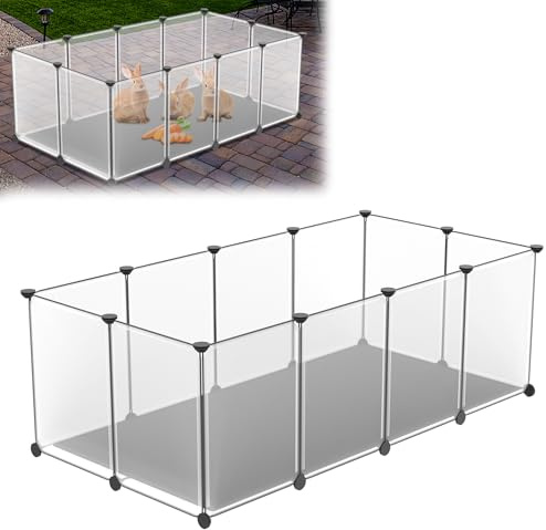 YRHome Freigehege Gittergehege für Kaninchen Hasen Meerschweinchen Gehege Freilauf Hamster Welpengehege Kleintiergehege Hasenstall Laufgitter Kleintierkäfig 12-Platten mit Matte Weiß 125x63x42cm