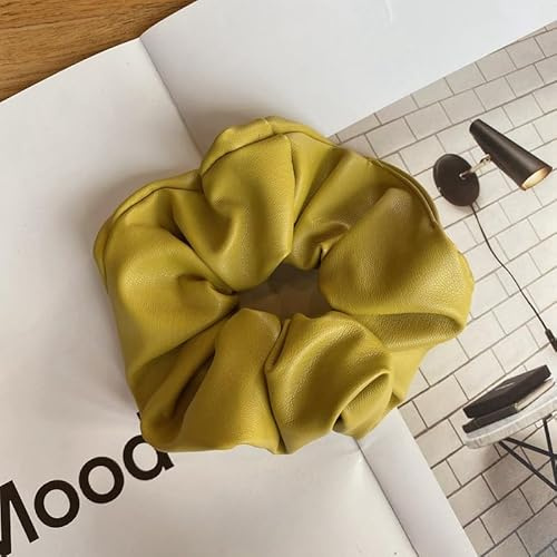 YKAFADE 3 Stücke Haargummi Scrunchie für Damen, Weich PU Leder Klassische Elastische Haarbänder Pferdeschwanzhalter Haarschmuck Einfarbig Haare Ringe für Frauen Mädchen -grün