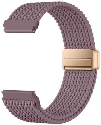 Mastten 18mm Fabric Elastic Magnetic Watch Strap Compatible with Garmin Vivoactive 4s Strap - Venu 3S Venu 2S Band, Soft Nylon Quick Release Braided Watch Straps for Women Men, SmokeViolet