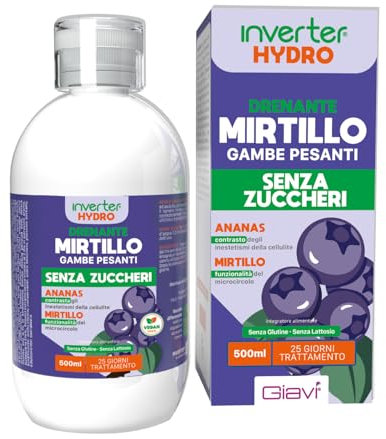 Giavì Hydro Drenante Liquido 500ml – Senza Zucchero – Con Ananas e Mirtillo – Vegan, Senza Glutine e Lattosio – 25 Giorni – Azione Gambe Leggere, Depurazione e Drenaggio