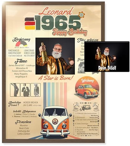 myDreamwork Personalisiertes Poster 1965 – Geschenk zum 60. Geburtstag Mann & Frau – Geburtstagskarte Deko Wandbild – 60. Geburtstag Männer Frauen - 60 Jahre Mann (DIN-A4)