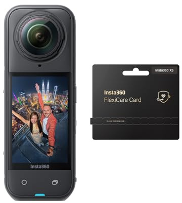 Insta360 X5 Flexicare-Bundle - wasserdichte 8K 360°-Action-Cam, Spitze bei wenig Licht, Unsichtbarer Selfie-Stick-Effekt, robuste austauschbare Linse, 3 h Akku, integr. Windschutz, Stabilisierung