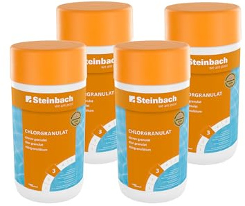 Steinbach Poolpflege Chlorgranulat - 0751201TS - 4X 1 kg - Schnelllöslich - Effektiv - Neutralisierend - auch für Erstdosierung und Schockbehandlung geeignet