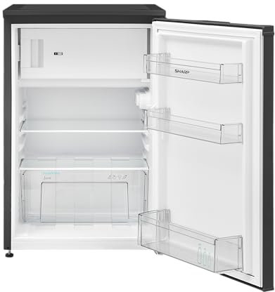 SHARP SJ-UD121T2B-EU Kühlschrank mit Gefrierfach / 121L Nutzinhalt, davon 17L im Gefrierfach/kleiner Kühlschrank mit stufenloser Temperaturregelung/LED Innenbeleuchtung/Schwarz
