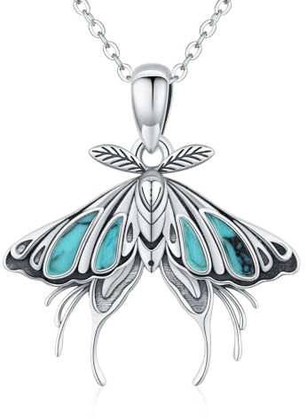 SOESON Luna Motten Halskette 925 Sterling Silber Türkis Moth Kette Schmuck Geschenk für Halloween Frauen Damen