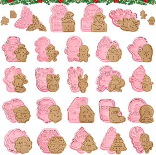 Ausstechformen weihnachten,24pcs keksausstecher weihnachten,plätzchen ausstecher weihnachten,3D Set Cookie Cutter Plätzchenformen für Kinder,für Tortendeko Kekse Backen
