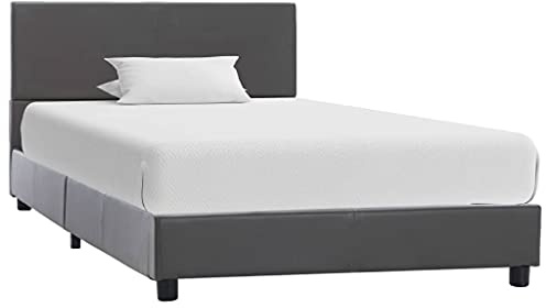 Qnhdfrt Bettgestell Grau 90x200 cm Modernes Kunstleder Bett mit Polsterkopfteil Stabiles MDF Gestell und Stahlbeinen für Schlafzimmer
