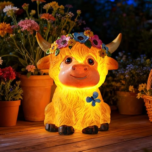 Cuteefun Solar Figuren für Außen Garten, Gartendeko Alpenrind | Wetterfest & Langlebig, Auto Ein/Aus, Deko Draußen Figuren für Garten, Balkon, Balkon, als Geschenk zu Geburtstagen, Einzügen