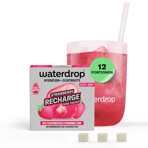 waterdrop® Microlyte Erdbeere – Elektrolyte ohne Zucker für Sport – 12 Drops Würfel mit Magnesium, Kalzium, Natrium + Zink – Hydration & Geschmack für Wasser mit fruchtigem Erdbeergeschmack