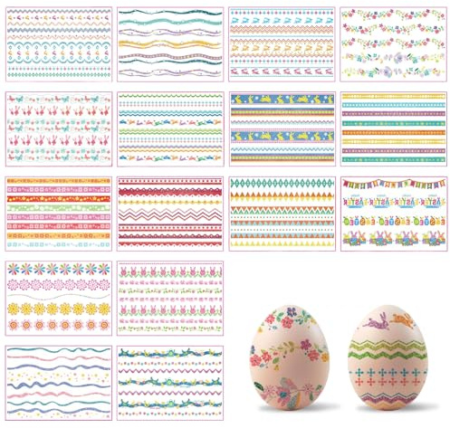 Vartegas Abziehbilder Ostereier Ostern Sticker Eierset, 48 Selbstklebende matt Papier Etiketten, Motivaufkleber zur Deko für Mädchen und Jungen (A)