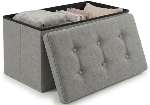 edihome, Puff Almacenaje Plegable, (38 x 76 x 38 cm), Baul, Otomana con Tapa – Banco de Tela Organizador y Asiento para Dormitorio y Pie de Cama (Gris Claro, 38 x 76 x 38 cm)