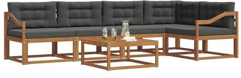 vidaXL Outdoor-Sofagarnitur mit Kissen 6 pcs Natur und Anthrazit, Gartenmöbelset, modernes Patiosofa, Robustes modulares Lounge-Set, Outdoor-Sitzgelegenheit für Garten, Poolbereich, Akazienholz
