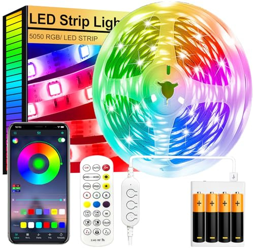FUPT LED Streifen Batterie,2 Meter 60 LED Klebe Streifen,Batteriebetrieben,Bluetooth Musik Sync Timer-Einstellung Dimmbar Farbwechsel Led Lichterkette Lichtband Leiste Band für Zimmer Partei deko