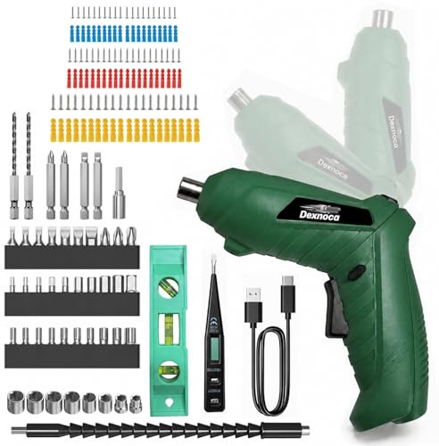 Dexnoca Electric Screwdriver, Portable Cordless Drills 3.6V, 1/4” Chuck Mini Screwdriver Kit, Dual Position Handle, LED Light for DIY Tools, Women, Housewarming Gift, 171pcs, Hunter Green
