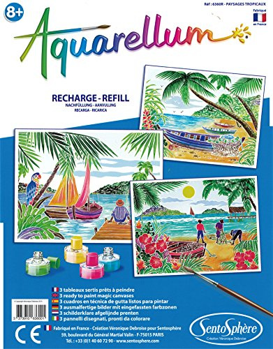 SentoSphère - RECHARGE AQUARELLUM - PAYSAGES TROPICAUX - Recharge Cartes Aquarellum - Kit peinture - Peinture Aquarellable Magique - A partir de 8 ans - fabriqué en France
