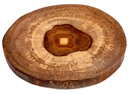 Brillibrum Design Teakholz Scheibe Holztablett Rund Untersetzer Holz Baumstammscheibe Teakholz Natur Scheibe Tablet Topfuntersetzer Glas Untersetzer Teak Deko Holscheibe Serviertablett (1 Tablett)