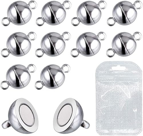 MOAMUN 20 Stück Magnetverschluss Armband, 8MM Runde Magnetverschluss Kette, Verschlüsse für Armbänder Schmuck Kettenverschluss für Halsketten Fußkettchen Schmuckherstellung DIY Handwerk (Silber 8mm)