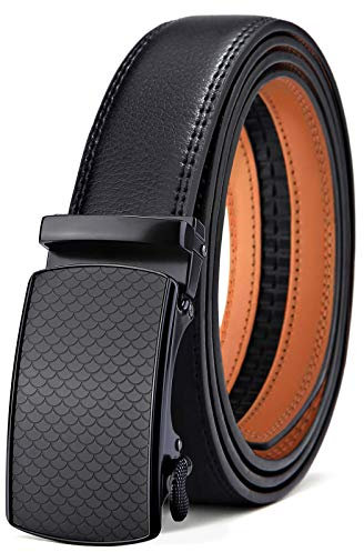 BULLIANT Gürtel Herren, Gürtel Ratsche Ledergürtel Automatikschließe für Herren Anzug Business Kleidung,Breit 35mm,Größe Angepasst(Schwarz-110cm/30-36 taille verstellbar)