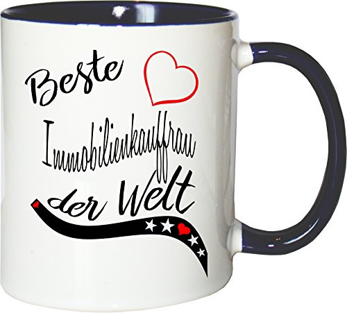 Mister Merchandise Becher Tasse Beste Immobilienkauffrau der Welt. Kaffee Kaffeetasse liebevoll Bedruckt Beruf Job Arbeit Weiß-Blau