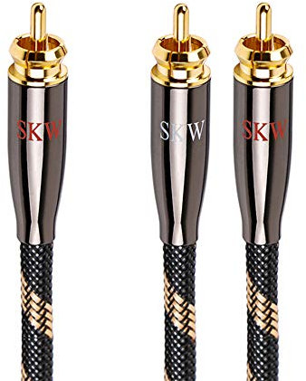 SKW Cavo audio subwoofer Y cable maschio a 2 maschio subwoofer Y cable, cavo audio stereo, cavo di segnale ad alta fedeltà con diametro di 6,0 mm (5m, nero)