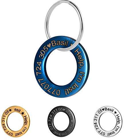 LYL Hundemarke für aus Edelstahl mit tiefer Gravur vorne und hinten, Ringform (Blau, M)