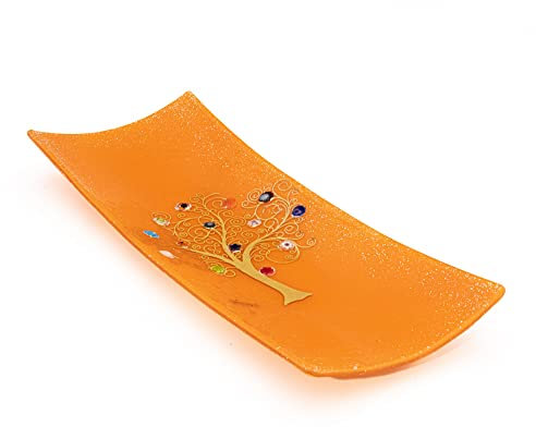 Sospiri Venezia Objekttablett aus Murano-Glas mit Baum des Lebens-Dekoration Murrine und Blattgold handgefertigt Geschenkidee hergestellt in Italien (30 x 13 cm)