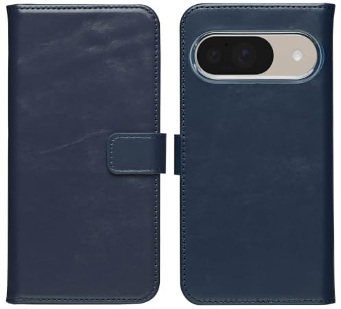 SELENCIA Klapphülle aus Echtleder - Geeignet für Google Pixel 10/Google Pixel 10 Pro - Blau
