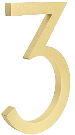HASWARE Floating House Number 6 inch Stylish Door Numbers Alphabet Plaque Street Home Address Numerals (Golden, 3)