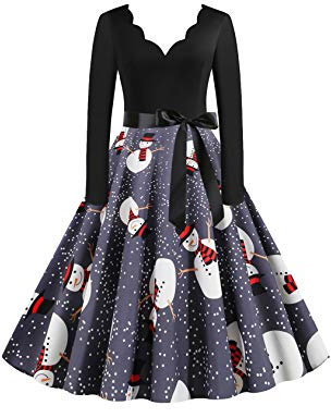 EFOFEI Femme Robe avec Ceinture à Nœud Robe A Ligne avec Ceinture Robe à Carreaux Robe à Manches Longues Gris M
