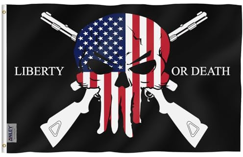 Anley Fly Breeze 3x5 Fuß Freiheit oder Tod 2. Änderung 1789 Flagge - Lebendige Farbe und Fade Proof - Leinwand Kopf und doppelt genäht - USA Punisher Schädel Flaggen Polyester mit Messing Ösen