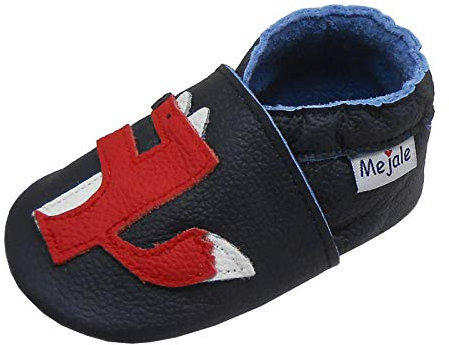 Mejale Baby Echte Lederschuhe Kleinkind Neugeborene Weiche Sohle Krabbeln Kleinkind Mokassins Jungen Mädchen Süße Navy Fox Neugeborene Geschenkpantoffeln (12-18 Monate, L)