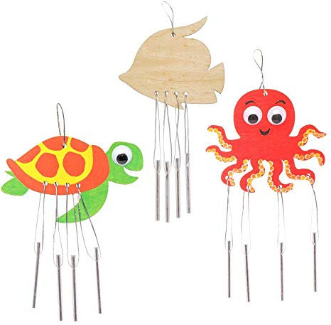 Baker Ross FE232 Sealife Windspiele aus Holz, 4 Stück, zum Dekorieren und Personalisieren für Kunst- und Bastelaktivitäten