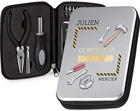 Maverton Ensemble d'outils dans une trousse en aluminium personnalisée - Boîte à outils personnalisée pour l’homme - Pour les bricoleurs - Cadeau d’anniversaire - Outils