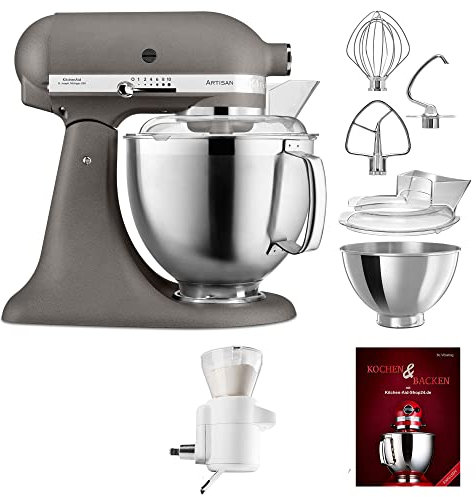KitchenAid Küchenmaschine Artisan - P26 Starter Set 185er (Sieb) - 5KSM185PSEGR inkl. Sieb mit digitaler Waage (5KSMSFTA) und Kochbuch (Kochen & Backen)