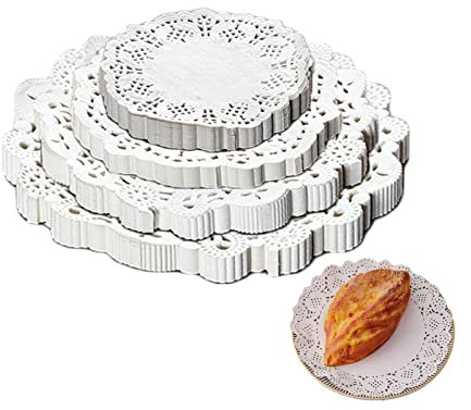 Hoshisea 600 Stücke Tortenspitze Papier, Tortenspitzen rund, Rundes Papier Aus Weißer Spitze, Für Kuchen, Desserts, Snacks, Familienfeiern oder Hochzeitstischdekorationen(Weiß)