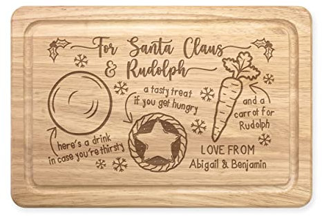 Personalised Christmas Eve Treat Board Santa Carrot Mince Pie Rectangular Wooden Chopping Snack Father Christmas Rudolph