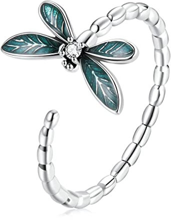NewL Verstellbarer Libellen-Ring, 925er-Sterlingsilber, offener Tierring, niedlicher Tierring, Libellen-Schmuck für Damen, Teenager, Mädchen, Sterling Silber